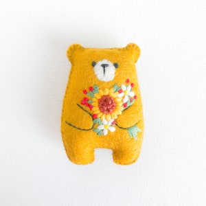 Miniature teddy bear plush toy mustard teddy, pocket bear hug, personalized gift, wildflower sunflowers embroidered flowers, cute animals image 3