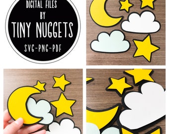 Moon and stars clouds SVG file, Digital download, file  for Cricut, simple cut file, paper crafts, scrapbooking, Silhouette file, clipart