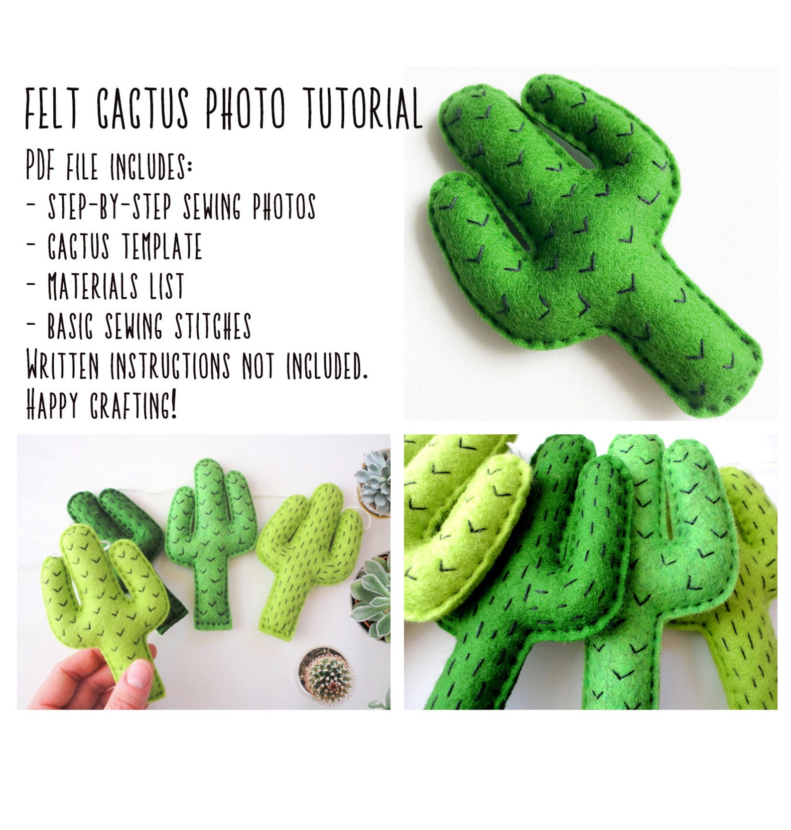 Felt Cactus Pattern Sewing Tutorial Pdf Pattern Felt | Etsy