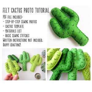 Tutorial per cucire un cactus in feltro, modello PDF, tutorial fotografico per decorazioni in feltro, progetto di cucito fai da te per cactus, lavoretti per bambini, peluche cactus
