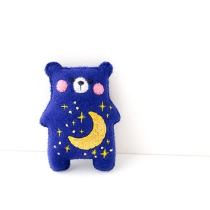 Moon and stars teddy bear plush, blue bear, night sky embroidery, stuffed toy, bear collection, gender neutral gift, baby shower first teddy image 9