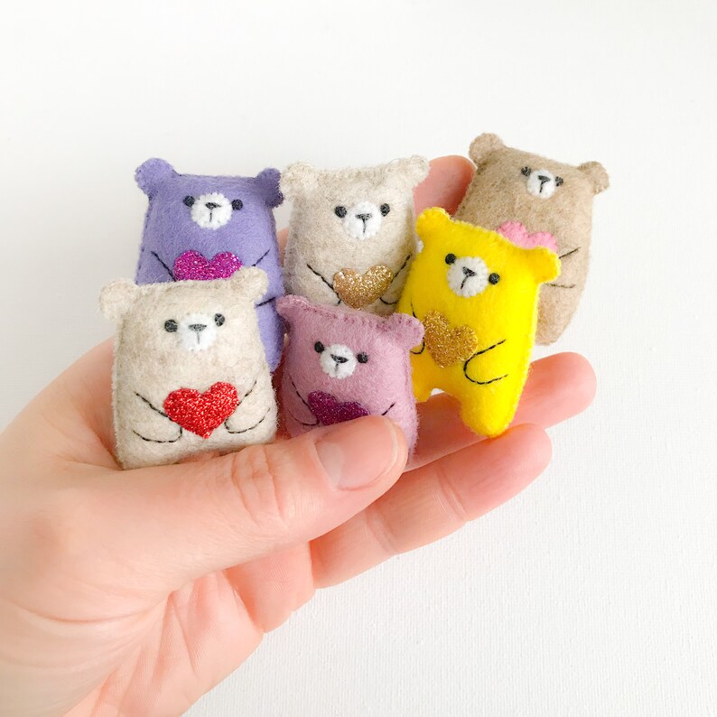 Miniature teddy bear, small plushie custom color teddy, embroidered teddy, pocket friend, miniature animals, woodland party, felt ornament image 2