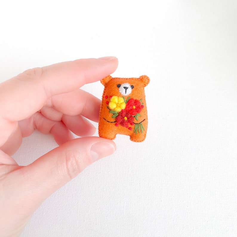 Teddy bear plushie fall decor, autumn colors embroidered sunflower, pocket bear hug small bear animals cute gift dollhouse pet cheer up gift image 6