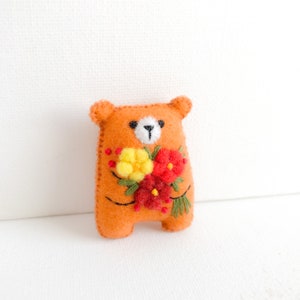 Teddy bear plushie fall decor, autumn colors embroidered sunflower, pocket bear hug small bear animals cute gift dollhouse pet cheer up gift image 3