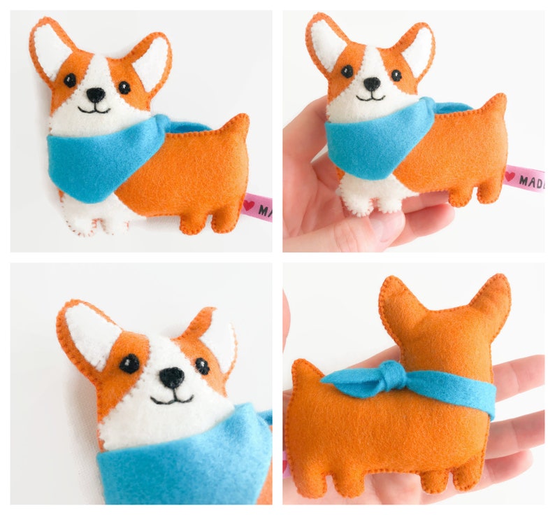 Felt corgi plush PDF template pattern dog ornament toy sewing pattern, kids crafts projects DIY sewing, stuffed animal, dog lover gift image 9