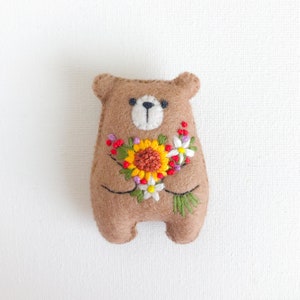 Miniature teddy bear plush toy flower animals wildflower sunflowers embroidered flowers bouquet floral pattern, pocket bear hug cute animals image 3