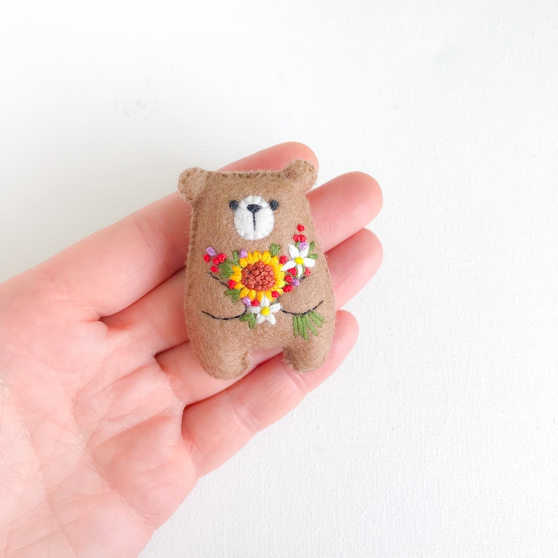 Miniature teddy bear plush toy flower animals wildflower sunflowers embroidered flowers bouquet floral pattern, pocket bear hug cute animals image 2