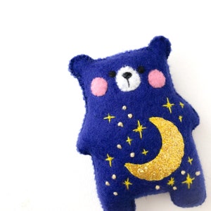 Moon and stars teddy bear plush, blue bear, night sky embroidery, stuffed toy, bear collection, gender neutral gift, baby shower first teddy image 3