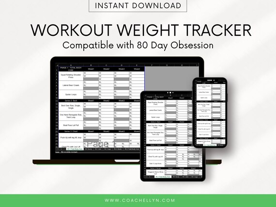 Excel Weight Tracker Excel Compatible With 80 Day Obsession - Etsy