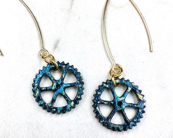 Blue Chainring Bicycle Earrings | Bicycle Jewelry | Bike Earrings | Bike Earrings | Gear Earrings | Bicycle Gifts | Bicycle Accessories