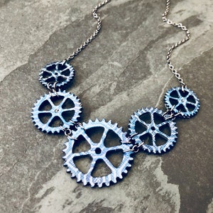 Blue Gears Bicycle Necklace / Bike Necklace Bicycle Jewelry Bike Jewelry Steampunk Mountain Bike Gift For Cyclist Industrial Jewelry Biker image 3