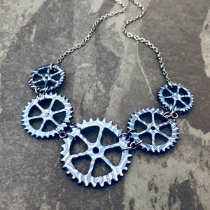 Blue Gears Bicycle Necklace / Bike Necklace Bicycle Jewelry Bike Jewelry Steampunk Mountain Bike Gift For Cyclist Industrial Jewelry Biker image 1