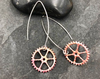 Pink Coral Chain Ring Bicycle Earrings | Bicycle Jewelry | Bike Earrings | Bike Earrings | Bicycle Art | Bicycle Gifts | Bicycle Accessories