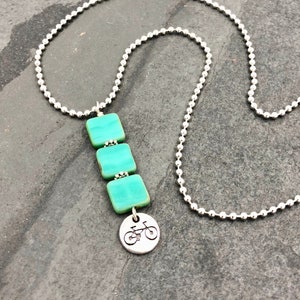Modern Turquoise and Silver Bicycle Choker Necklace / Bicycle Necklace, Bike Necklace, Bicycle Jewelry, Unique Bicycle Gift, Mountain Bike