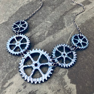 Blue Gears Bicycle Necklace / Bike Necklace Bicycle Jewelry Bike Jewelry Steampunk Mountain Bike Gift For Cyclist Industrial Jewelry Biker image 2
