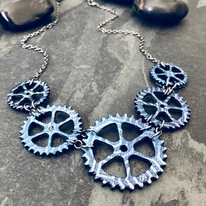 Blue Gears Bicycle Necklace / Bike Necklace Bicycle Jewelry Bike Jewelry Steampunk Mountain Bike Gift For Cyclist Industrial Jewelry Biker image 6