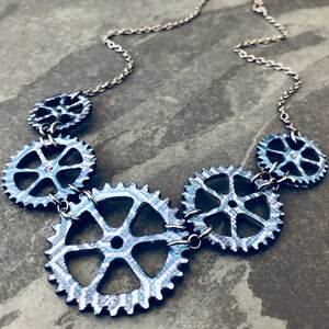 Blue Gears Bicycle Necklace / Bike Necklace Bicycle Jewelry Bike Jewelry Steampunk Mountain Bike Gift For Cyclist Industrial Jewelry Biker image 4