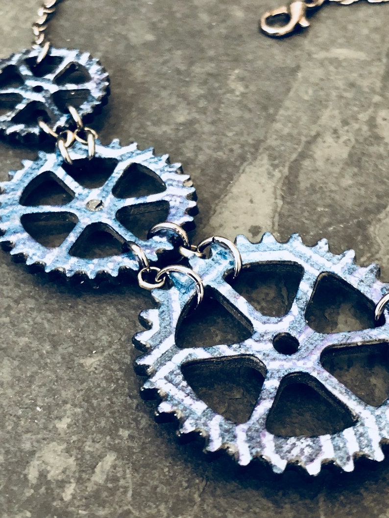 Blue Gears Bicycle Necklace / Bike Necklace Bicycle Jewelry Bike Jewelry Steampunk Mountain Bike Gift For Cyclist Industrial Jewelry Biker image 8