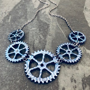 Blue Gears Bicycle Necklace / Bike Necklace Bicycle Jewelry Bike Jewelry Steampunk Mountain Bike Gift For Cyclist Industrial Jewelry Biker image 9