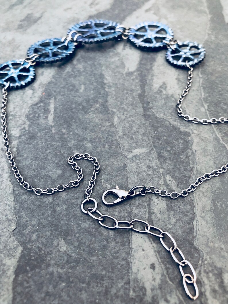 Blue Gears Bicycle Necklace / Bike Necklace Bicycle Jewelry Bike Jewelry Steampunk Mountain Bike Gift For Cyclist Industrial Jewelry Biker image 7