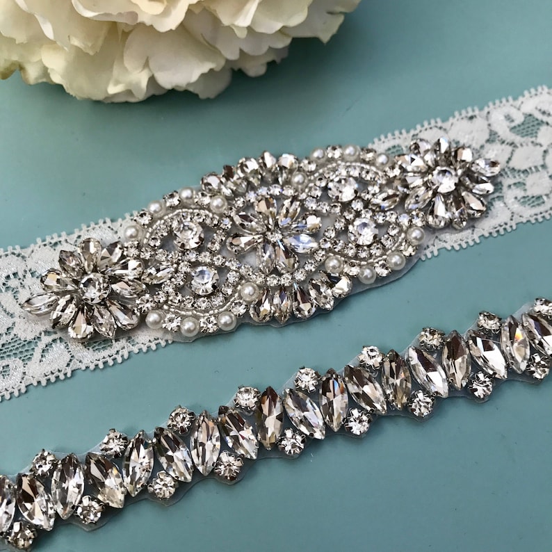 Wedding garter Elegent antique ivory Wedding Garter Set NO SLIP grip vintage rhinestones bridal garter B01S-EB13