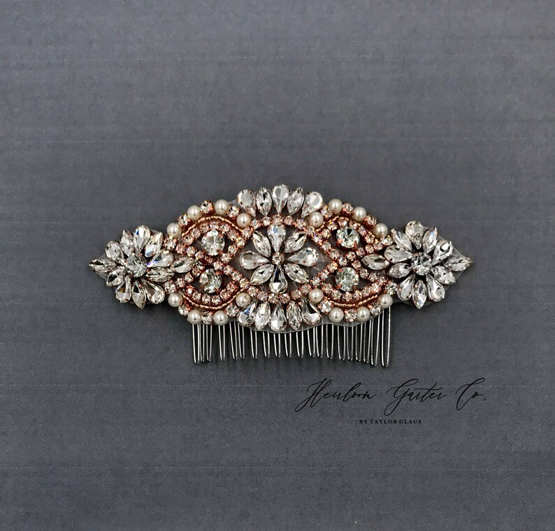 Pearl and Rhinestone Hair Accessory 01RG Bridal Headpiece Rose Gold Wedding Hair Comb Rhinestone Hairpiece