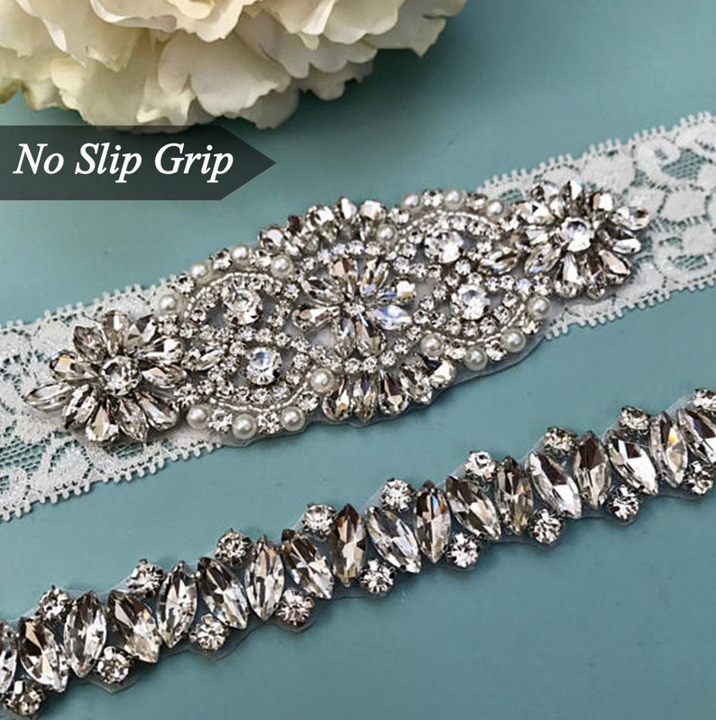 Wedding garter Elegent antique ivory Wedding Garter Set NO SLIP grip vintage rhinestones bridal garter B01S-EB13