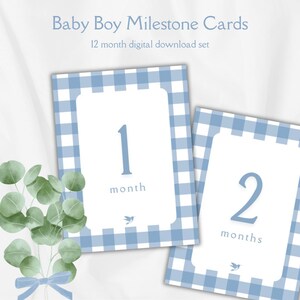 Cartes d'étape mensuelles pour bébé garçon, panneaux photo simples, preppy, grand millénaire, téléchargement numérique instantané