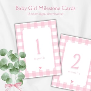 Cartes d'étape mensuelles pour bébé fille, panneaux photo simples, preppy, grand millénaire, téléchargement numérique instantané