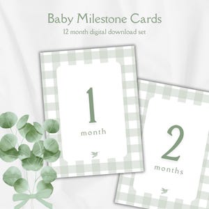 Cartes d'étape mensuelles pour bébé, neutres, simples, BCBG, panneaux photo grand millénaire, téléchargement numérique instantané