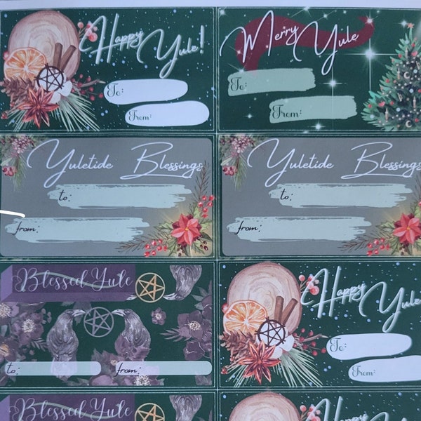 Yule Holiday Gift Tags/Labels Writable and Waterproof Sticker Sheet/kiss-cut/peel and stick/easy peel stickers for gift wrapping Yuletide