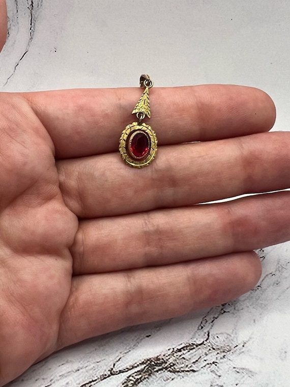 Victorian Engraved Ruby Paste Pendant - image 2