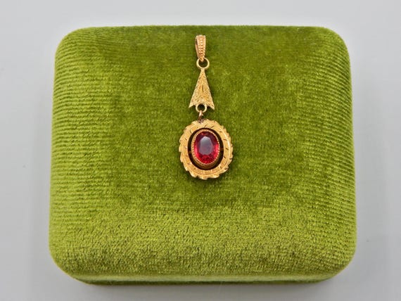 Victorian Engraved Ruby Paste Pendant