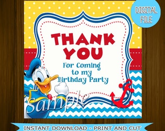 Etiqueta del Pato Donald, etiqueta del Pato Donald, invitación del Pato Donald, cumpleaños del Pato Donald, etiqueta Pato Donald, fiesta del Pato Donald, etiqueta de recuerdo de Donald