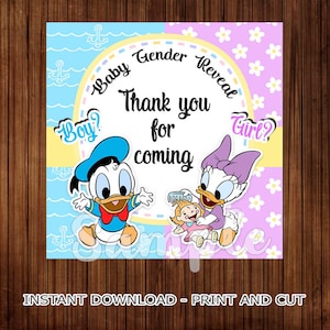 Baby Gender Reveal tags, Donald and Daisy Gender Reveal label, Donald duck and daisy duck tags, Donald duck and Daisy duck favor tags
