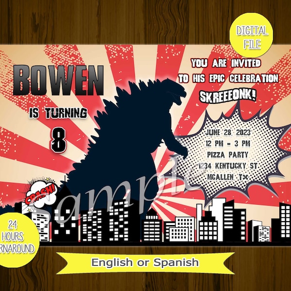 Godzilla Invitation, Godzilla Birthday Invitation, Godzilla Invitation, Invitacion de Godzilla, Shin Godzilla, Godzilla party, Godzilla fiesta