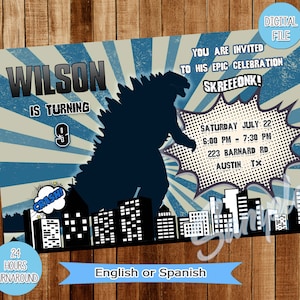 Godzilla invite, Godzilla Birthday Invitation Printable, Godzilla invitation, Invitacion de Godzilla, Shin Godzilla, Godzilla party