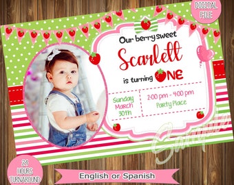 Strawberry birthday Invitation, Strawberry  Party,  invitacion fresita, frutillita, strawberry  birthday
