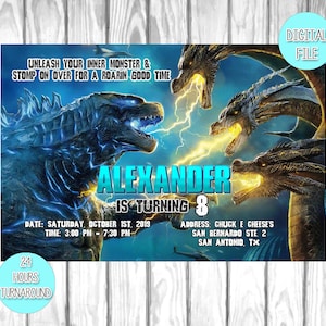 Godzilla invite, Godzilla Birthday Invitation, Godzilla Birthday Invitation, godzilla invitation, Invitacion de Godzilla, Godzilla Party