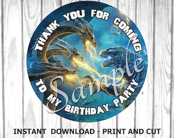 Godzilla Thank you Tag, godzilla Favor Label, round godzilla label, Godzilla toppers, godzilla stickers, godzilla tags, godzilla party