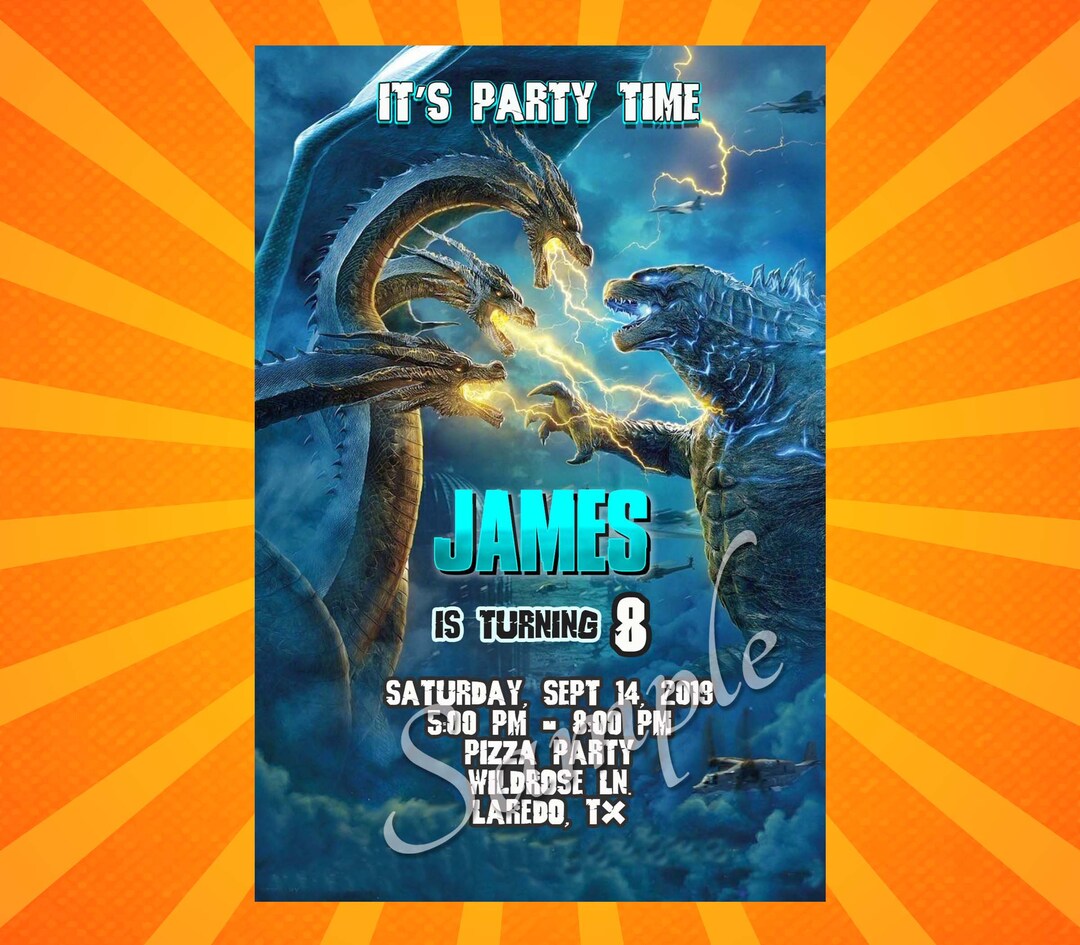 Godzilla Invite, Godzilla Birthday Invitation Printable, Printable
