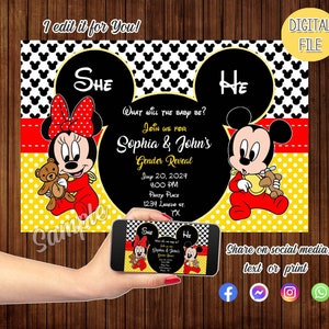 Baby Gender Reveal, Baby Shower Invitations, Minnie and Mickey Gender Reveal Invitation, revelacion de genero, mickey mouse gender reveal