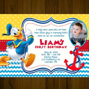 Donald Duck Invitation, Donald Duck Invite with photo, Donald Duck Party Invite, Donald Duck Birthday Party, Invitacion Pato Donald