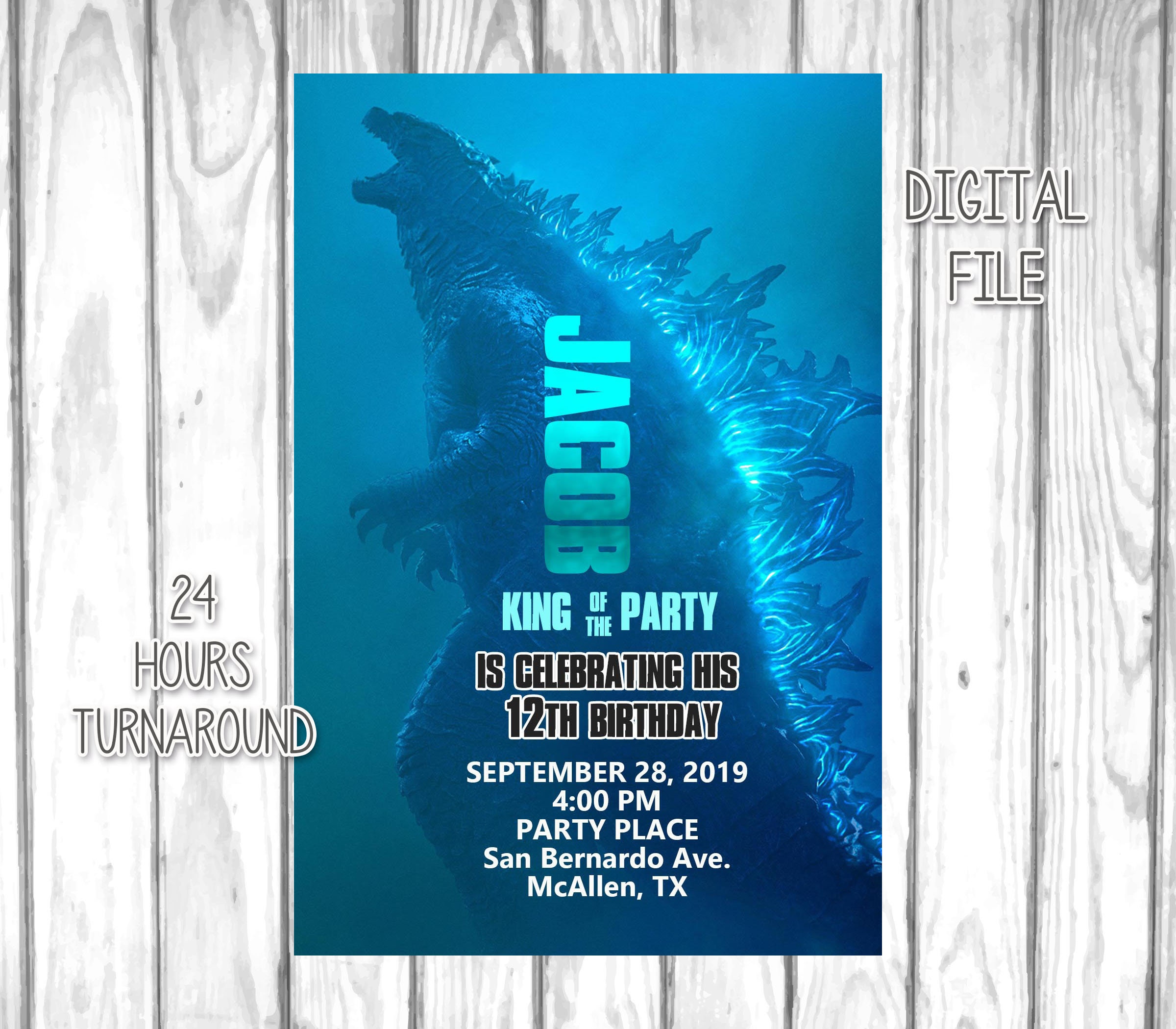 Godzilla Invite Godzilla Birthday Invitation Printable Etsy