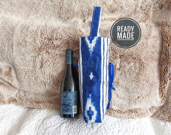 Blue Wine tote, reusable wine bag, sustainable wine gift bag, wine carrier, canvas wine bag tote, universal fit