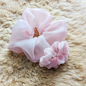 Pink Cloud, Hair Scrunchies set / pink scrunchie set / large scrunchie/ skinny scrunchie /organza scrunchie/sheer scrunchie/blush scrunchie