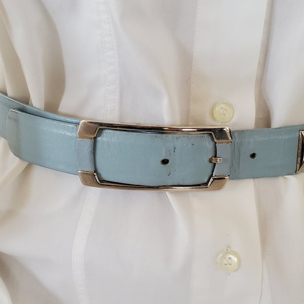 An Abbe Creation Vintage Sky Blue leather Leather Belt