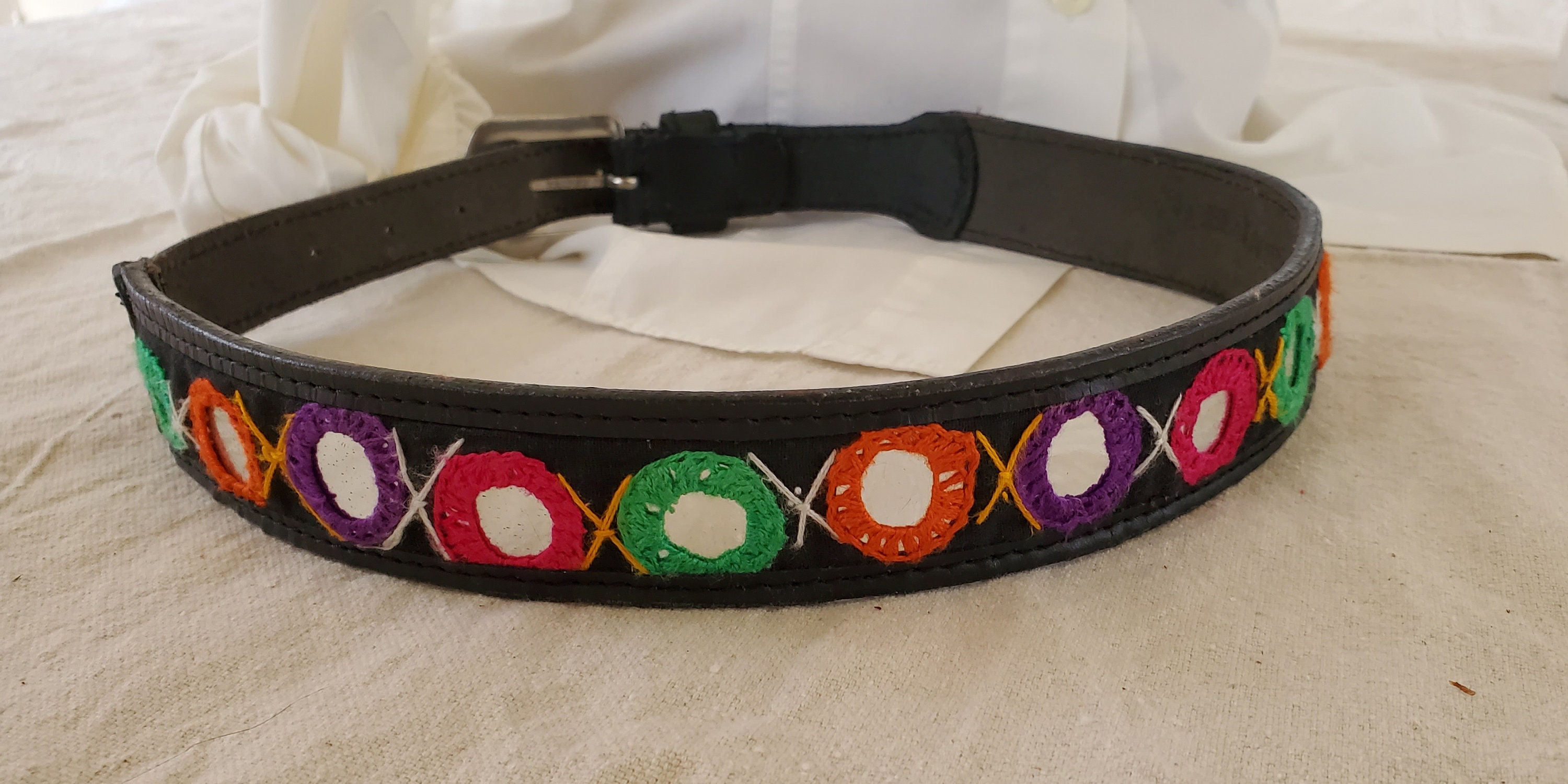 Vintage Black Leather Multi-color Mirrored Belt - Etsy