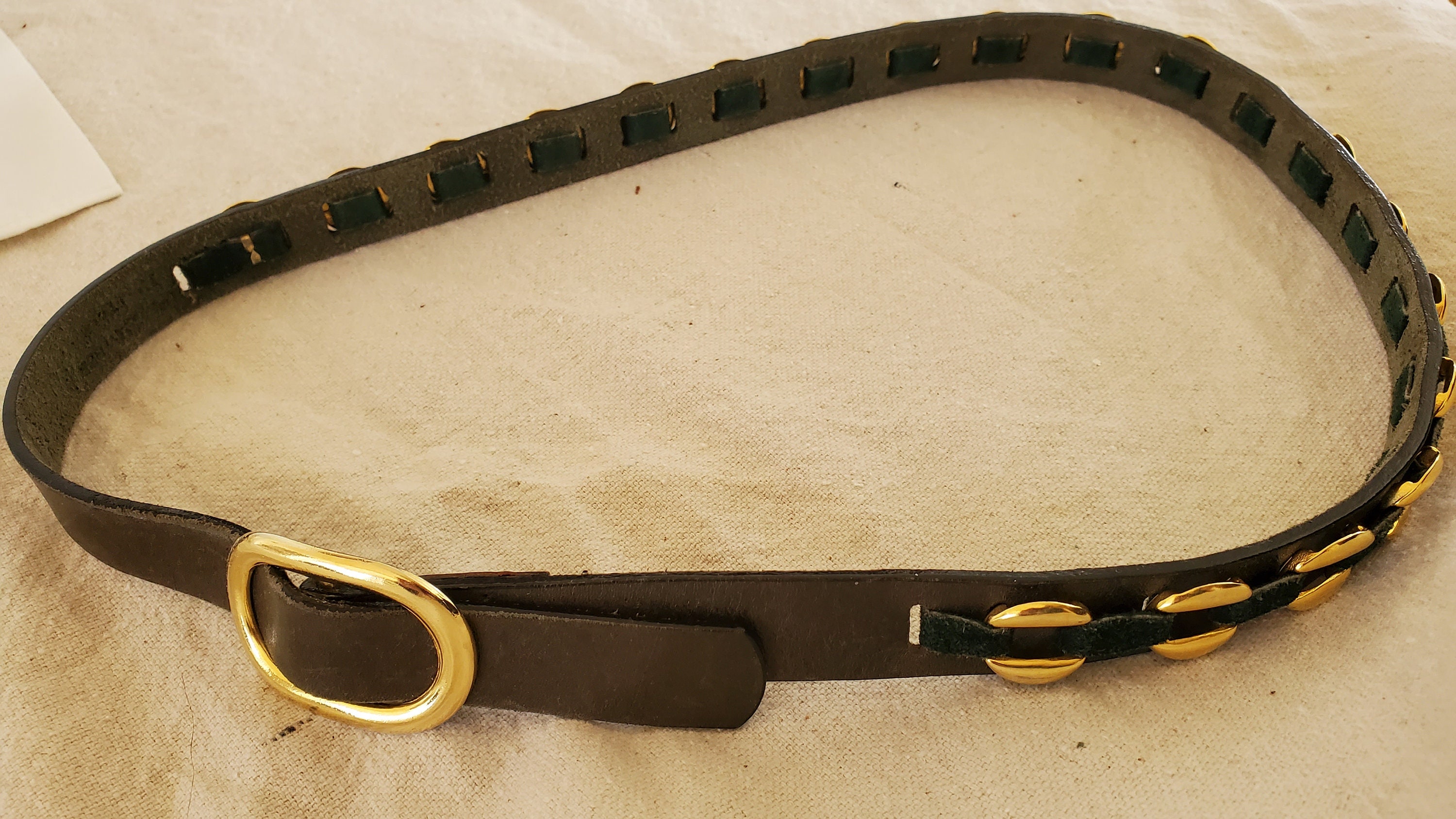 Vintage Gray Leather Belt with Gold Wave Buckle M-L Western Ranger Belt Antique Gold Engraved Buckle Set Oil  main image 4