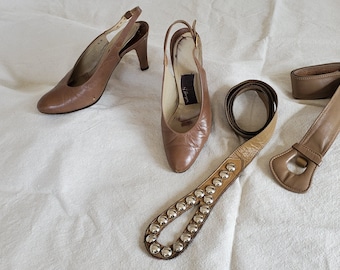 Tacones con tira trasera en color topo de piel Amalfi vintage - Talla 5